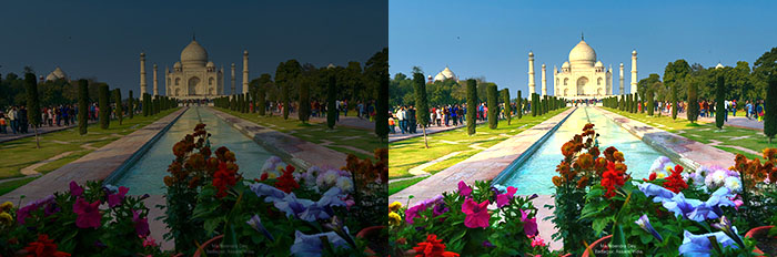 Tajmahal under-exposed and over-exposed photograph